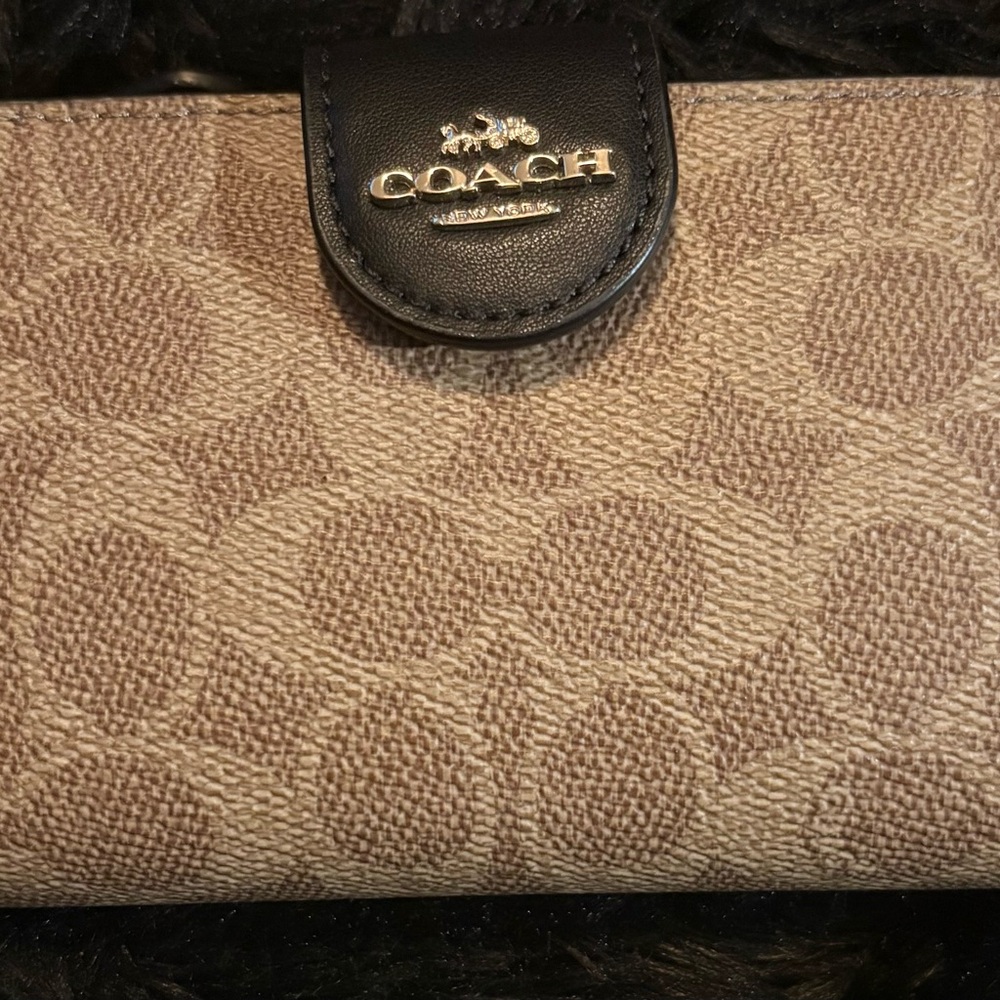 Coach Canvas Wallet in Tan with Black Trim